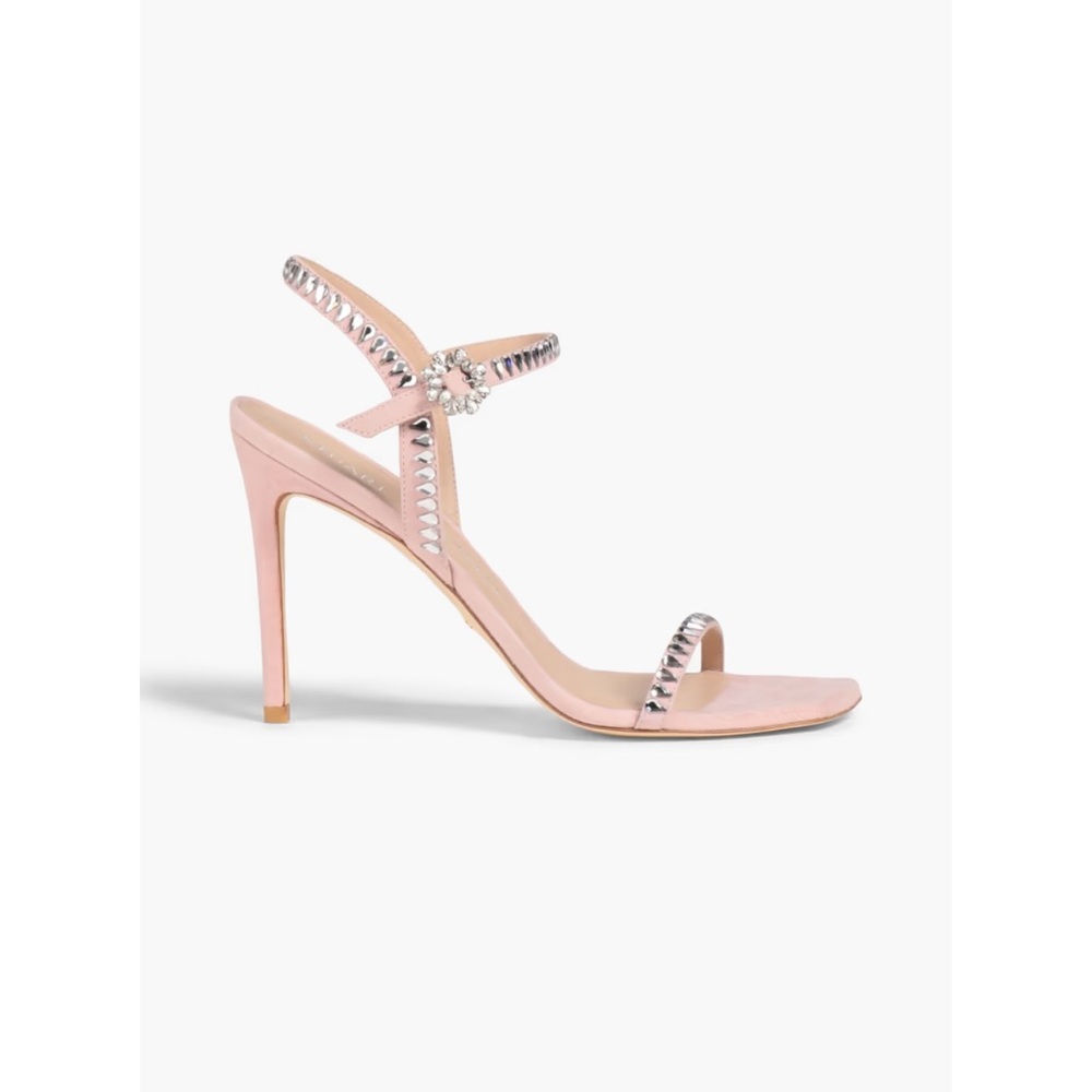 [NEW] Stuart Weitzman gem cut 100 embellished suede sandals in pastel pink